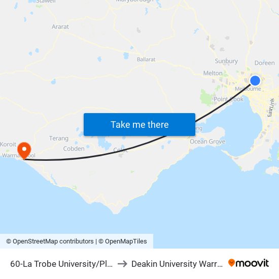 60-La Trobe University/Plenty Rd (Bundoora) to Deakin University Warrnambool Campus map