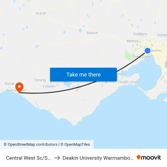 Central West Sc/South Rd to Deakin University Warrnambool Campus map