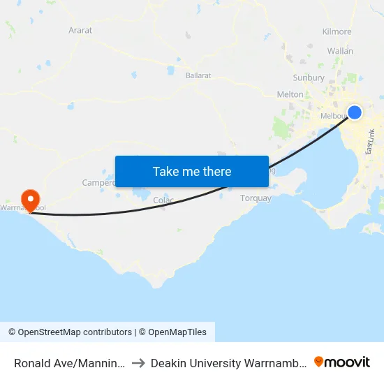 Ronald Ave/Manningham Rd to Deakin University Warrnambool Campus map