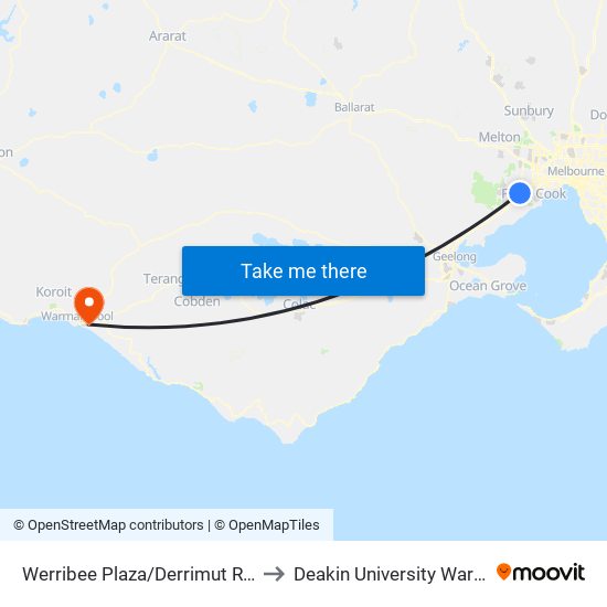 Werribee Plaza/Derrimut Rd (Hoppers Crossing) to Deakin University Warrnambool Campus map