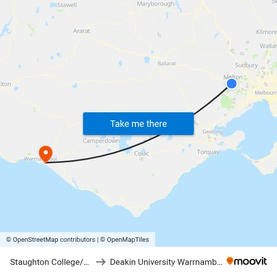 Staughton College/Wilson Rd to Deakin University Warrnambool Campus map