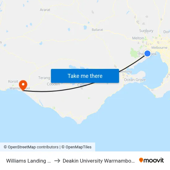 Williams Landing Station to Deakin University Warrnambool Campus map