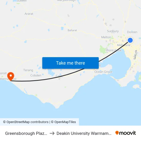 Greensborough Plaza/Main St to Deakin University Warrnambool Campus map