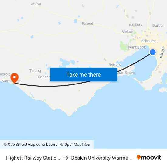 Highett Railway Station/Highett Rd to Deakin University Warrnambool Campus map