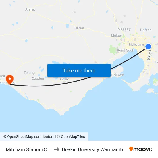 Mitcham Station/Calcutta St to Deakin University Warrnambool Campus map