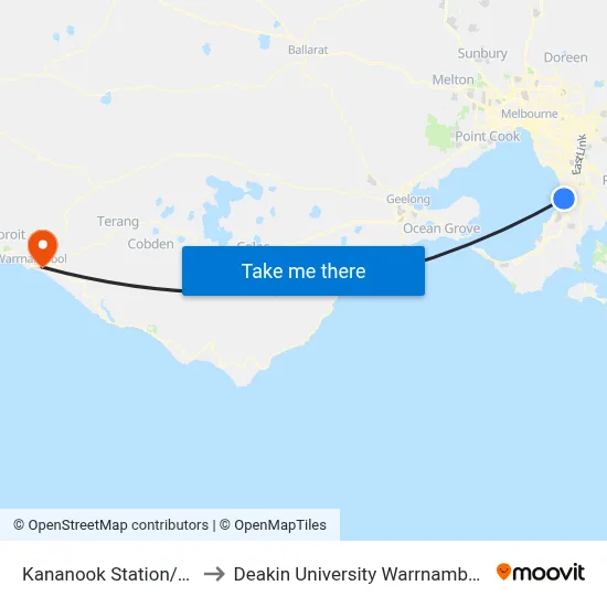 Kananook Station/Wells Rd to Deakin University Warrnambool Campus map