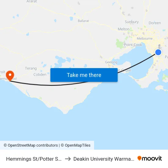 Hemmings St/Potter St to Deakin University Warrnambool Campus map