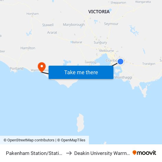 Pakenham Station/Station St (Pakenham) to Deakin University Warrnambool Campus map