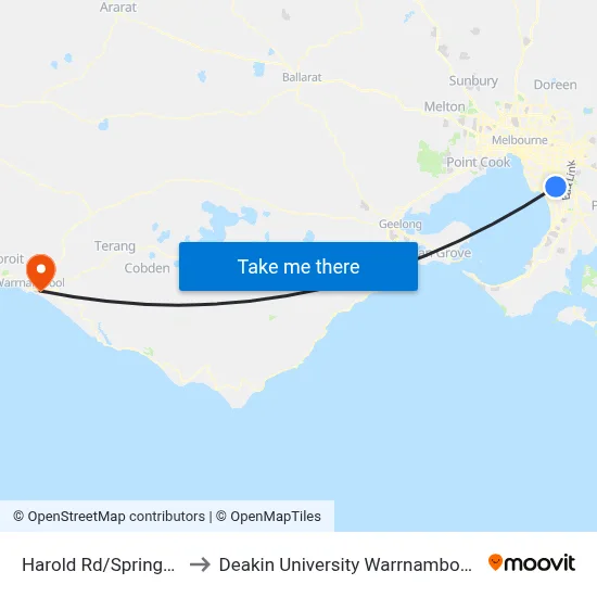 Harold Rd/Springvale Rd to Deakin University Warrnambool Campus map