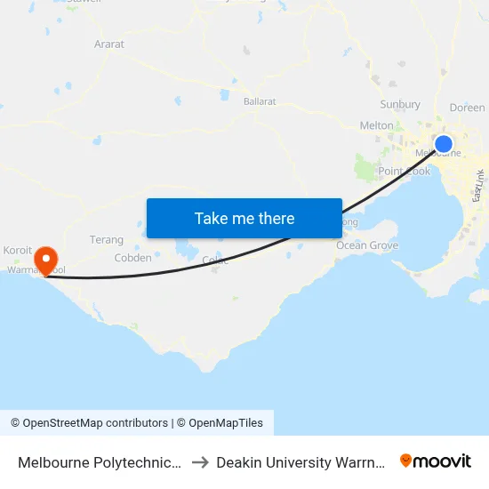 Melbourne Polytechnic/St Georges Rd to Deakin University Warrnambool Campus map