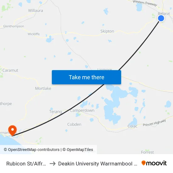 Rubicon St/Alfred St to Deakin University Warrnambool Campus map