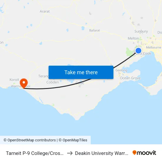 Tarneit P-9 College/Crossway Ave to Deakin University Warrnambool Campus map