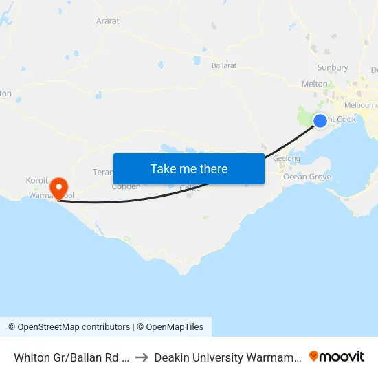 Whiton Gr/Ballan Rd to Deakin University Warrnambool Campus map