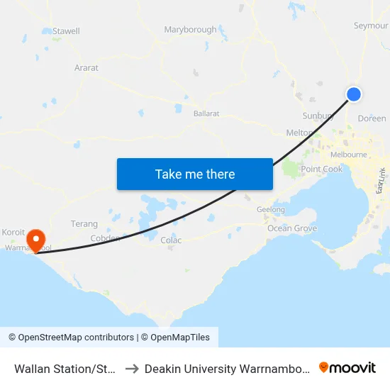 Wallan Station/Station St to Deakin University Warrnambool Campus map