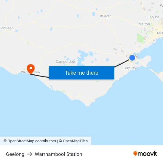Geelong to Warrnambool Station map