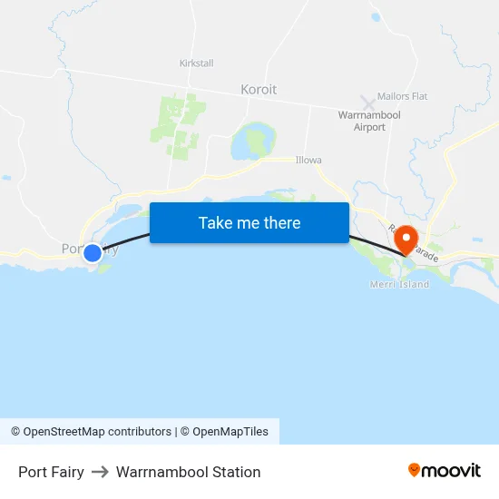 Port Fairy to Warrnambool Station map