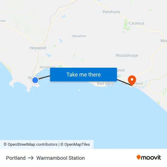 Portland to Warrnambool Station map