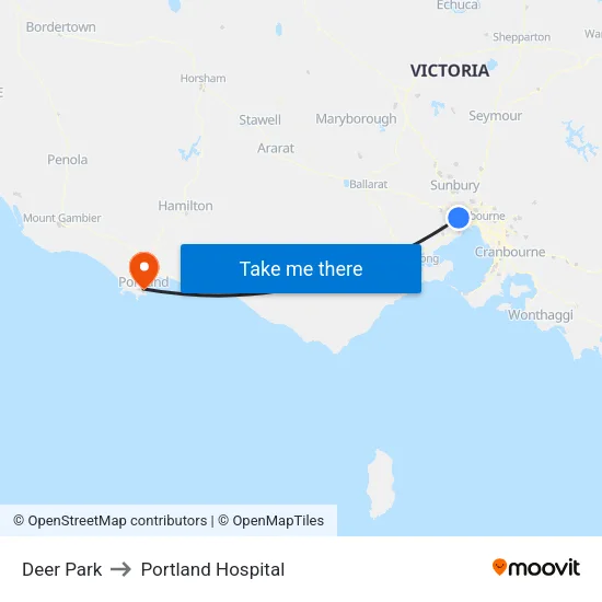 Deer Park to Portland Hospital map