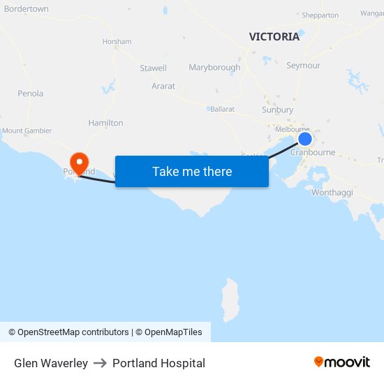 Glen Waverley to Portland Hospital map
