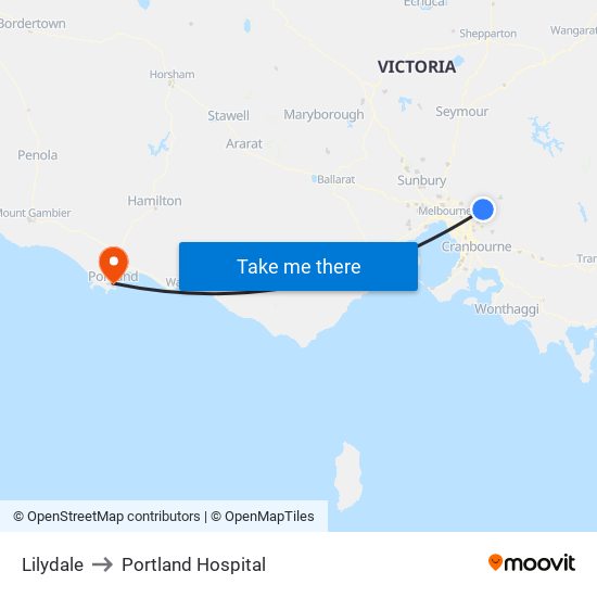 Lilydale to Portland Hospital map