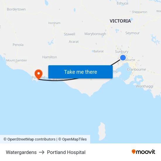Watergardens to Portland Hospital map