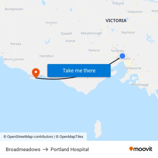 Broadmeadows to Portland Hospital map