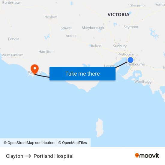 Clayton to Portland Hospital map
