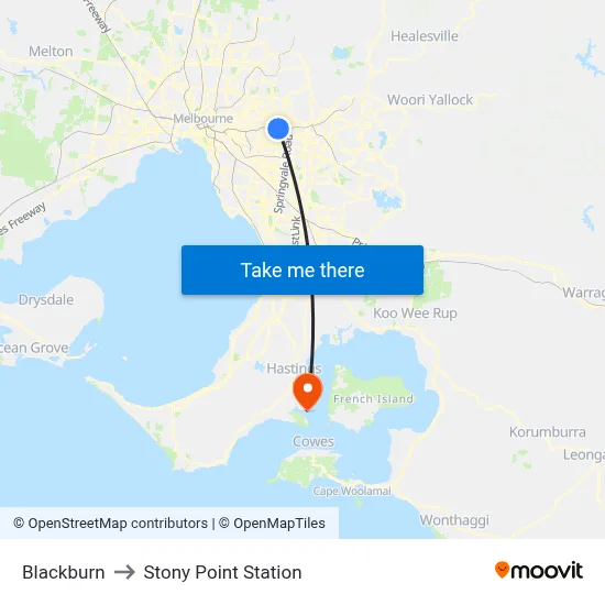 Blackburn to Stony Point Station map