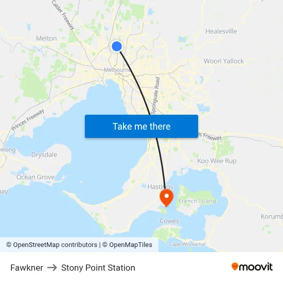 Fawkner to Stony Point Station map