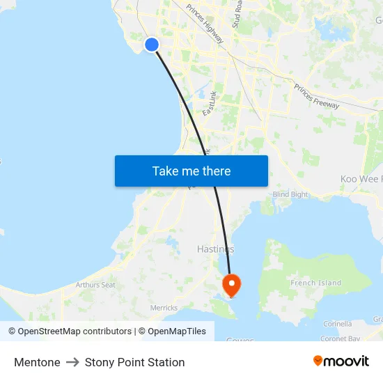 Mentone to Stony Point Station map