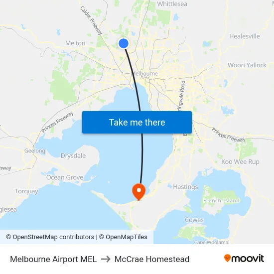 Melbourne Airport MEL to McCrae Homestead map