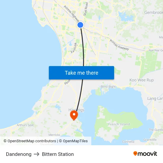 Dandenong to Bittern Station map