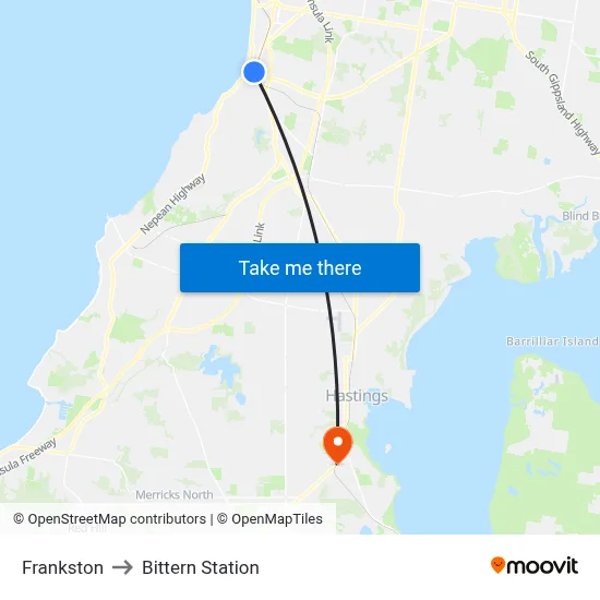 Frankston to Bittern Station map