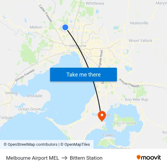 Melbourne Airport MEL to Bittern Station map