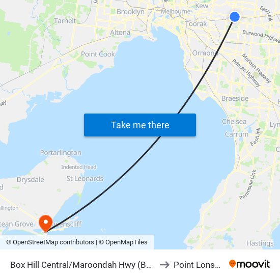 Box Hill Central/Maroondah Hwy (Box Hill) to Point Lonsdale map