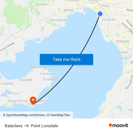 Balaclava to Point Lonsdale map