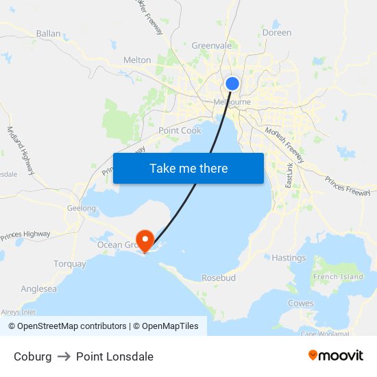 Coburg to Point Lonsdale map