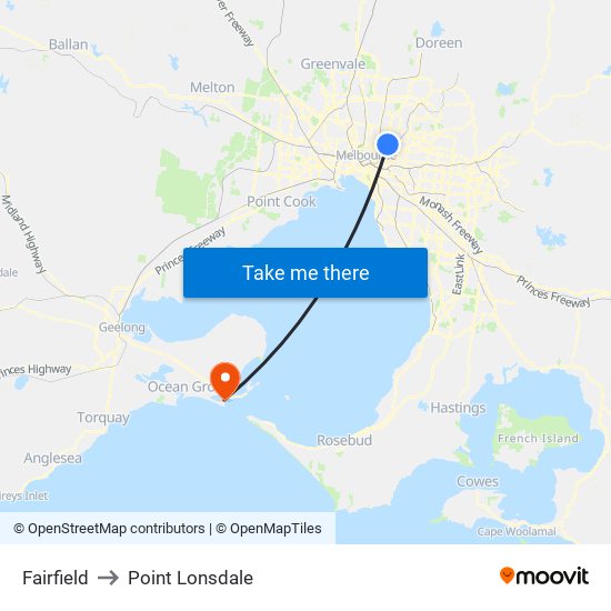 Fairfield to Point Lonsdale map