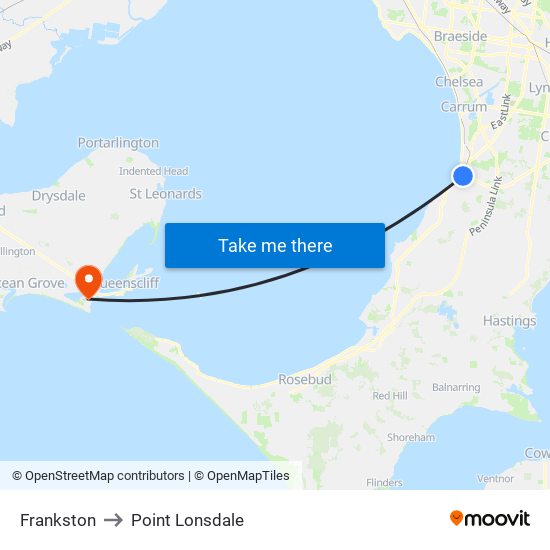 Frankston to Point Lonsdale map