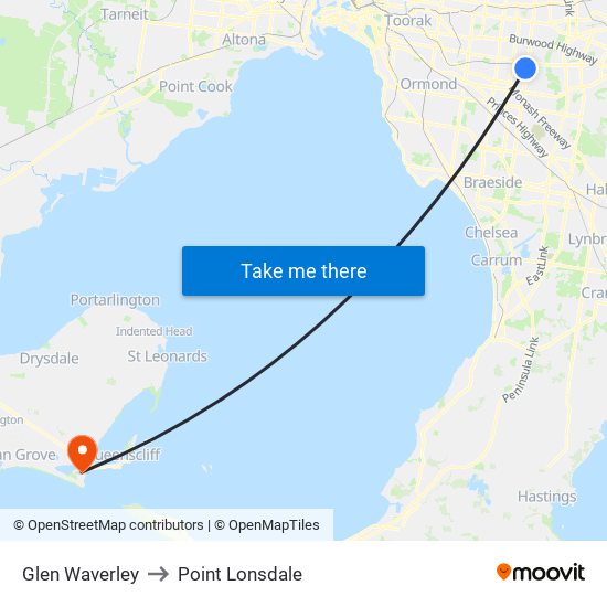 Glen Waverley to Point Lonsdale map