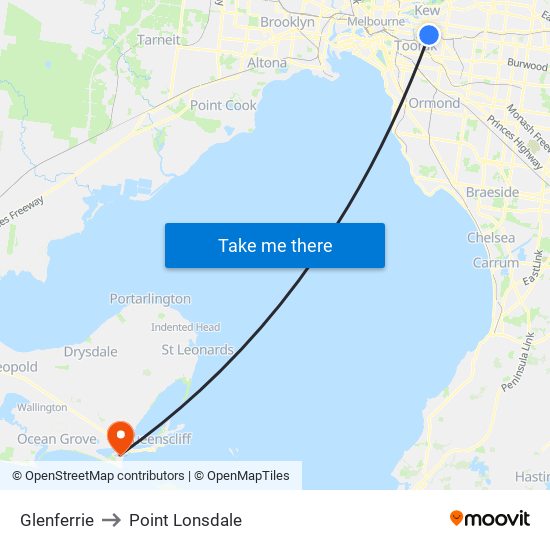 Glenferrie to Point Lonsdale map