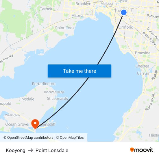 Kooyong to Point Lonsdale map