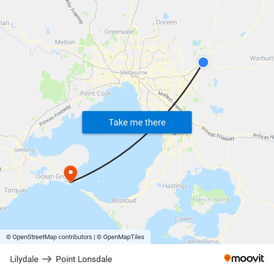 Lilydale to Point Lonsdale map