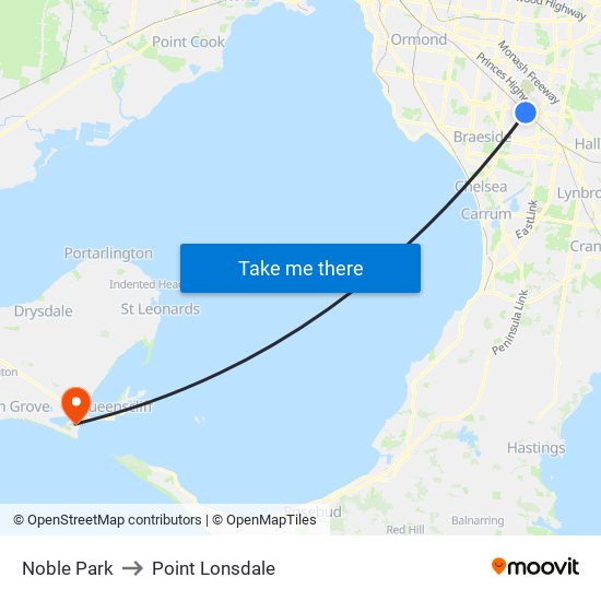 Noble Park to Point Lonsdale map