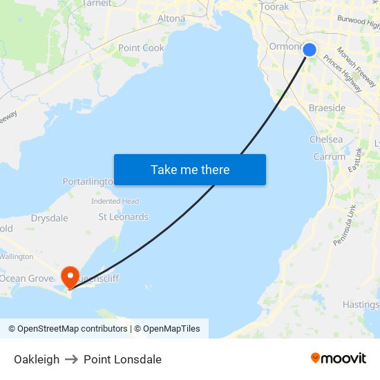 Oakleigh to Point Lonsdale map