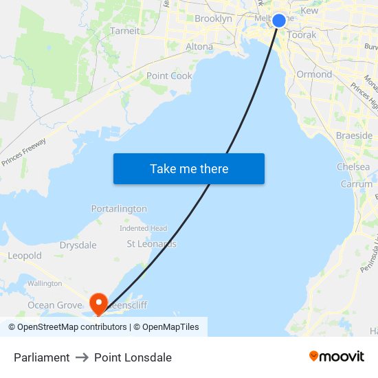 Parliament to Point Lonsdale map