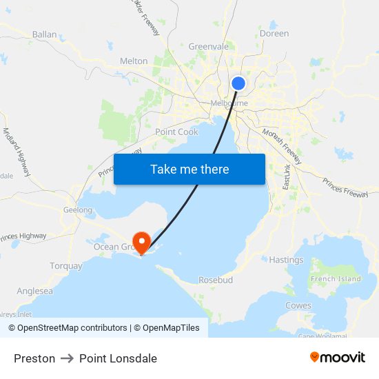 Preston to Point Lonsdale map