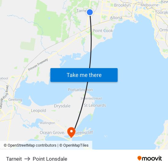 Tarneit to Point Lonsdale map