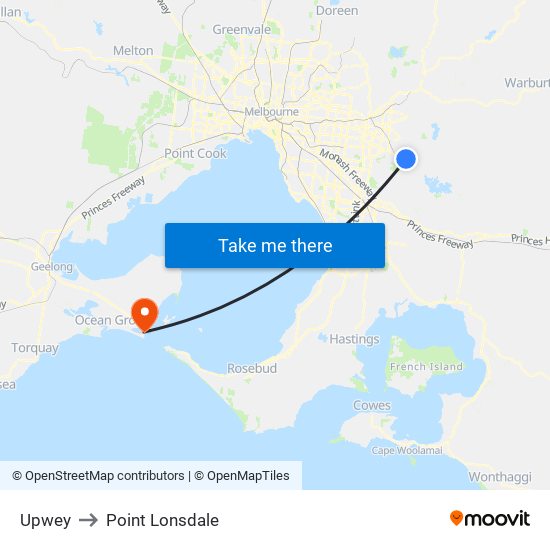 Upwey to Point Lonsdale map