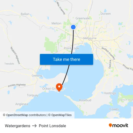 Watergardens to Point Lonsdale map